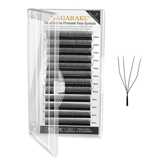Picture of NAGARAKU W Eyelash Extension 4D Volume Premade 0.07mm D curl 8-15mm mix Faux Mink Matte Black Cluster Easy Fanning yy Eye Lashes