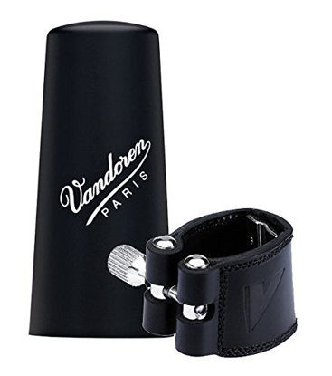 Picture of Vandoren LC22P Leather Ligature and Plastic Cap for Eb Clarinet with 3 Interchangeable Pressure Plates