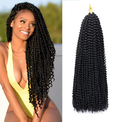 Picture of 7 Packs Passion Twist Hair 24 Inch Water Wave Synthetic Braids for Passion Twist Crochet Braiding Hair Goddess Locs Long Bohemian Curl Hair Extensions (22Strands/Pack, 1B#)