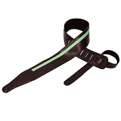 Picture of ChromaCast Vintage Series Leather Racing Stripe Guitar Strap, Black with Surf Green
