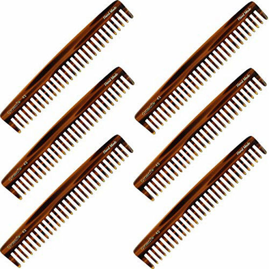 Picture of Giorgio G43 Large 7.25 Inch Hair Detangling Comb, Wide Teeth for Thick Curly Wavy Hair. Long Hair Detangler Comb For Wet and Dry. Handmade of Quality Cellulose, Saw-Cut, Hand Polished, Tortoise Shell