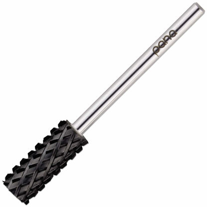 Picture of USA PANA Professional 3/32" Shank Size - Flat Top Small Barrel Carbide Bit - 5X Coarse Grit to Extra Fine Grit - Gold, Silver, DLC Black - Nail Drill Bit for Dremel Machine (4x Coarse, DLC Black)