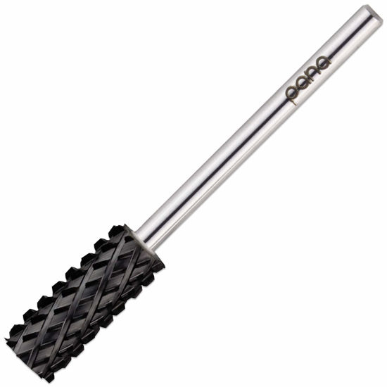 Picture of USA PANA Professional 3/32" Shank Size - Flat Top Small Barrel Carbide Bit - 5X Coarse Grit to Extra Fine Grit - Gold, Silver, DLC Black - Nail Drill Bit for Dremel Machine (4x Coarse, DLC Black)