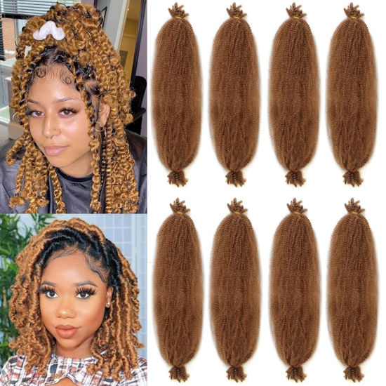 Picture of 8 Packs Soft Springy Afro Twist Hair 12 Inch Short Spring Twsit Crochet Braiding Hair For Butterfly Soft Locs Honey Blond Synthetic Marley Twist Hair Extension For Women(10 Strands/Pack,27#)