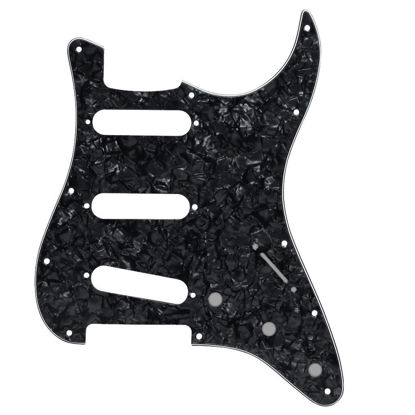 Picture of IKN 11 Hole Strat Pickguard for 3 Single Coil Pickups, come with Pickguard Screws, 4Ply Black Pearl