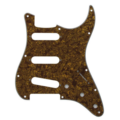 Picture of IKN 11 Hole Strat Pickguard for 3 Single Coil Pickups, come with Pickguard Screws, 4Ply Brown Pearl