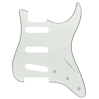 Picture of IKN 11 Hole Strat Pickguard for 3 Single Coil Pickups, come with Pickguard Screws, 3Ply Ivory White