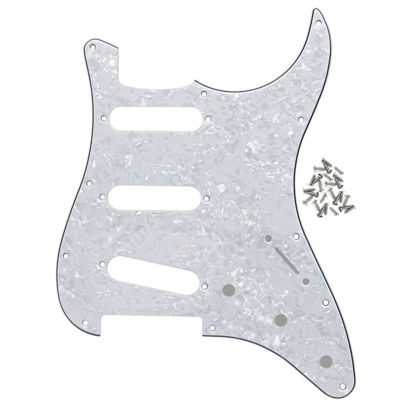 Picture of IKN 11 Hole Strat Pickguard for 3 Single Coil Pickups, come with Pickguard Screws, 4Ply White Pearl