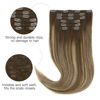 Picture of Clip in Hair Extensions, hotbanana Chocolate Brown with Honey Blonde 120g Clip in Hair Extensions Real Human Hair Straight Remy Hair Clip in Hair Extensions 20 inch 7pcs