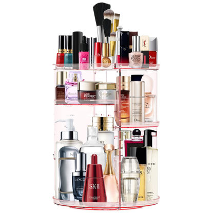 Picture of Makeup Organizer 360 Rotating Cosmetic Organizer DIY Adjustable Makeup Carousel Spinning Holder Rack , Large Capacity Cosmetic Storage Box Makeup Brushes Lipsticks Organizer for Vanity Countertop