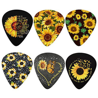 Picture of Yiekeluo Sunflowers You are My Sunshine Print Guitar Picks 6 Packs Guitar Plectrums ABS Pick for Acoustic, Electric, Bass Guitar 0.96 mm