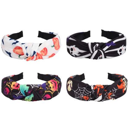 Picture of 4 Pack Halloween Headbands for Women Girls Pumpkin Skeleton Ghost Hairbands Party Headband Yoga knotted Hair Accessories