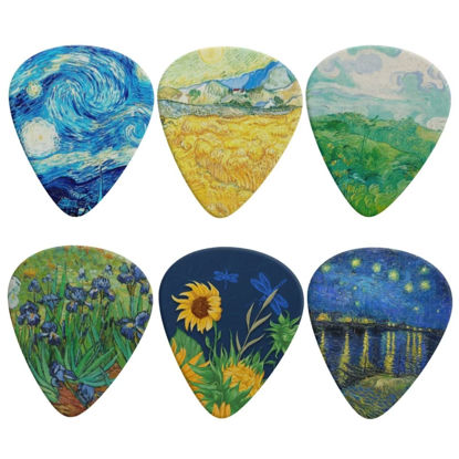 Picture of Jeiento Abstract Painting Guitar Picks 6 Pack Classical Triangle 0.96mm Guitar Accessories for Acoustic, Electric and Bass Guitars