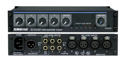 Picture of Shure SCM268 4-Channel Microphone Mixer, 6 Transformers, Phantom Power and IEC Power Cord Connector