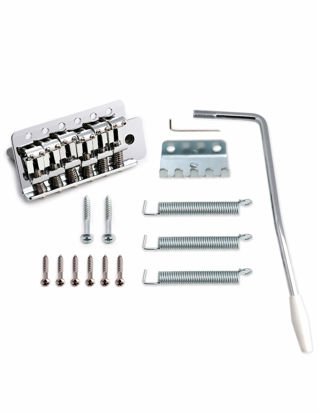 Picture of Metallor 6 String Guitar Tremolo Bridge with Whammy Bar for Fender Strat Squier Style Electric Guitar Chrome.