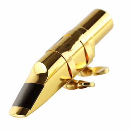 Picture of Alto Sax Saxophone Mouthpiece with Cap & Ligatures, Brass Metal Eb Alto Tenor Sax Mouthpiece 5C/6C/7C/8C for Saxophone Professionals and Beginners