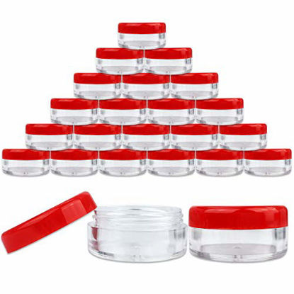 Picture of (Quantity: 25 Pieces) Beauticom 5G/5ML Round Clear Jars with RED Lids for Lotion, Creams, Toners, Lip Balms, Makeup Samples - BPA Free