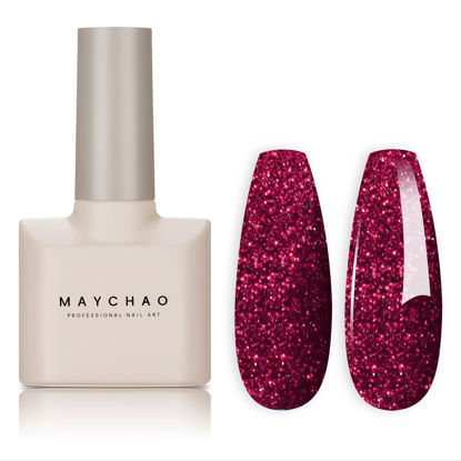 Picture of MAYCHAO 15ML Gel Nail Polish 1Pc Burgundy Glitter Nail Polish Soak Off UV LED Nail Gel Polish Nail Art Starter Manicure Salon DIY at Home, 0.5 OZ