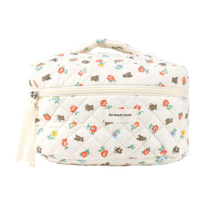 Picture of Juoxeepy Cotton Makeup Bag Large Travel Cosmetic Bag Quilted Cosmetic Pouch Coquette Aesthetic Floral Toiletry Bag