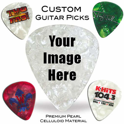 Picture of 10 Personalized Guitar Picks - Premium White Pearl Celluloid - Full-Color Custom Guitar Picks with Your Photo or Design. Durable Material with Detailed Print. Great Gift for Any Musician.