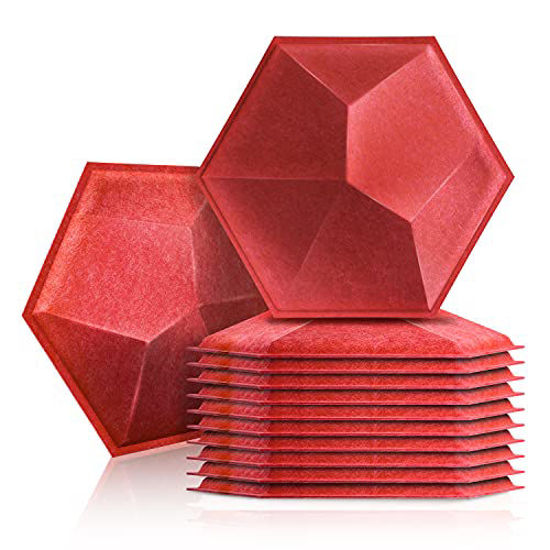 Picture of 12 Pack 12 X 12 X 0.4 Inches Acoustic Absorption Panel, 3D Hexagon Soundproofing Insulation Panel, Used in Home & Offices (12 Pack, Red)