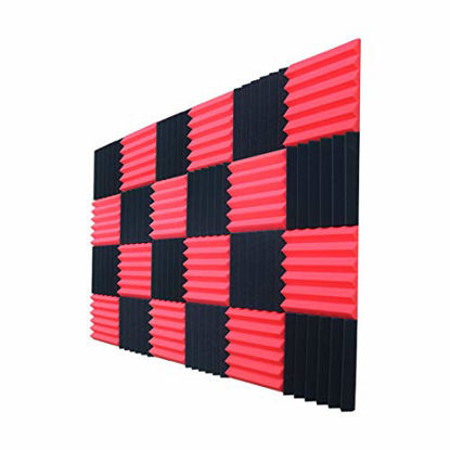Picture of 2" X 12" X 12" 24 Pack Acoustic Foam Panels, Studio Wedge Tiles Acoustic Foam Sound Absorption Wedges Studio Treatment Wall Panels (Black+Red)