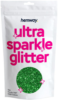 Picture of Hemway Premium Ultra Sparkle Glitter Multi Purpose Metallic Flake for Arts Crafts Nails Cosmetics Resin Festival Face Hair - Emerald Green - Chunky (1/40" 0.025" 0.6mm) 100g / 3.5oz