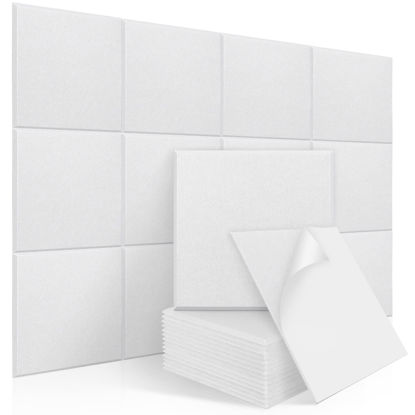 Picture of 14 Pack Self-adhesive Acoustic Panels, New Upgrade Proijeut 12 X 12 X 0.4 Inches Sound Proof Foam Panels High-Density Fireproof - Soundproof Wall Panels Absorbing Noise - White