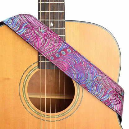 Picture of CLOUDMUSIC Guitar Strap For Acoustic Electric Embroidered Jacquard Vintage Floral Patterns(Colorful Feather In Purple)