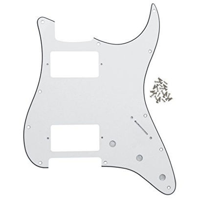 Picture of IKN 3Ply White HH Strat Pickguard Pick Guard Plate w/screws for Standard Strat Modern Style Big Apple Guitar Part
