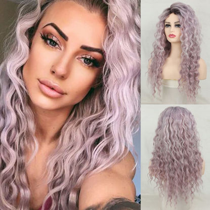 Picture of Fencca Purple Wig Long Curly Wigs for Women Ombre Purple Wavy Curly Synthetic Wig Free Part Natural Looking Wig