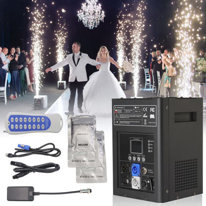 Picture of 600W DMX Stage Equipment Special Effect Machine Machine with LCD Display and Remote Control, Jet Height 3-16.5ft, with 2 Packs of Metal Powder