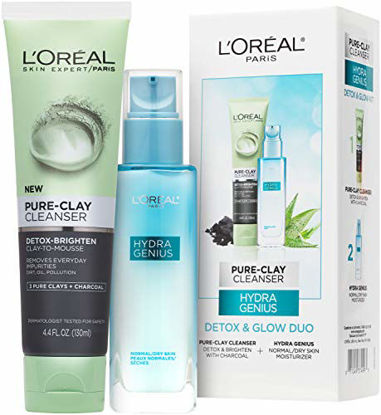 Picture of L'Oreal Paris Skincare Regimen Kit with Pure-Clay Facial Cleanser and Hydra-Genius Face Moisturizer for Normal to Dry Skin, 1 kit