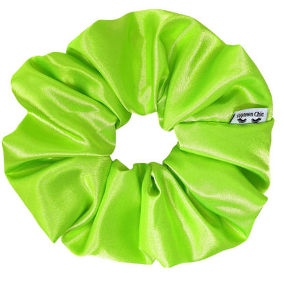 Picture of Iuptown Chic Jumbo Oversized XL Satin Scrunchies for Women Girls, Frizz Prevention, Sleep Hair Holder Scrunchy, Large Elastic Ties Band for Ponytail Bun, Satin Hair Ties for Breakage Prevention (Neon Lime Green)