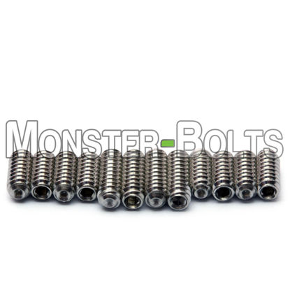 Picture of Guitar Saddle Bridge Height Adjustment Hex Screws set (12) for US/Inch and Metric - MonsterBolts (Inch - #4-40 x 1/4" & 5/16", Stainless Steel)