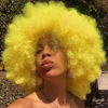 Picture of G&T Wig Afro Puff Curly Wigs for Women 70's Yellow Short Kinky Curly Wig With Bangs Fluffy Soft and Natural Looking Heat Resistant Wigs for Daily Party Use (Yellow)