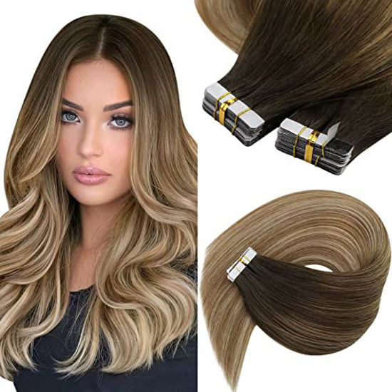 GetUSCart- Sunny Tape in Hair Extensions Human Hair Dark Brown Ombre Blonde  Balayage #3/8/18 Tape in Balayage Hair Extensions Human Hair Brown Balayage Hair  Tape in Extensions Remy Straight 20inch 50g 20pcs