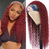 Picture of Eooma Headband Wig Curly Human Hair Wigs for Black Women 10A 180% Density Brazilian Kinky Curly #99J Burgundy Human Hair Headband Wigs Scarf No Gel Gluelees 20 Inch Remy Hair