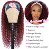 Picture of Eooma Headband Wig Curly Human Hair Wigs for Black Women 10A 180% Density Brazilian Kinky Curly #99J Burgundy Human Hair Headband Wigs Scarf No Gel Gluelees 20 Inch Remy Hair