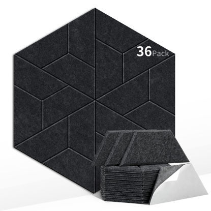 Picture of Yoillione 36 Pack Acoustic Panels Sound Absorbing Decorative, Soundproof Wall Panels Sound Proof Foam Panels Hexagon Self Adhesive Soundproof Tiles Padding for Home Office Studio, Dark Grey