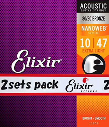 Picture of Elixir Nanoweb Extra Light Acoustic Guitar Strings 2-Pack
