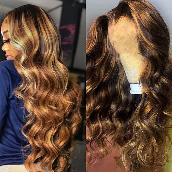 GetUSCart- Highlight Ombre Lace Front Wigs Human Hair 13x4 colored 26 Inch  4/27 HD Lace Frontal Human Hair Wigs Pre Plucked with Baby Hair 180%  Density Honey Blonde Body Wave Lace Front