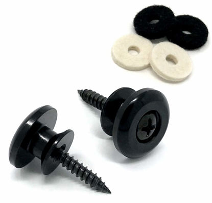 Picture of Vintage Forge Guitar Strap Buttons Black Oversized Large 17mm Universal Fit for Acoustic and Electric Guitar and Bass (2) with Screws and Felt Washers SB140-BLK