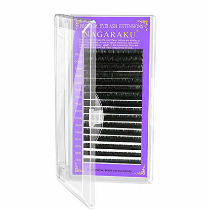 Picture of NAGARAKU Eyelash Extensions Individual Lashes 0.20 mm C curl 15mm Premium Classic Matte Black Faux Mink 16 Rows Natural Professional Beauty Salon Supplies