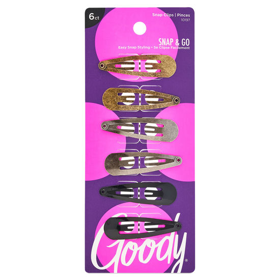 Picture of Goody Metal Contour Hair Snap Clips - 6 Count, Classic Colors - Just Snap Into Place - Suitable for All Hair Types - Pain-Free Hair Accessories for Women and Girls - All Day Comfor