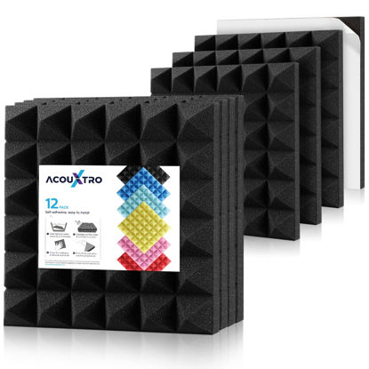 Picture of 24 Pack Sound Proof Foam Panels, 12 x 12 x 2 inches Acoustic Foam Panels with Self-Adhesive, Sound Insulation Foam Tiles for Wall, Sound Proofing Padding for Wall, Acoustic Tiles