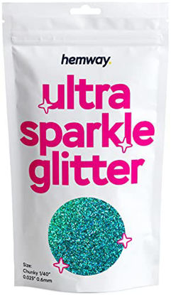 Picture of Hemway Premium Ultra Sparkle Glitter Multi Purpose Metallic Flake for Arts Crafts Nails Cosmetics Resin Festival Face Hair - Turquoise Blue Holographic - Chunky (1/40" 0.025" 0.6mm) 100g / 3.5oz