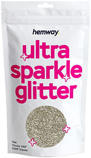 Picture of Hemway Premium Ultra Sparkle Glitter Multi Purpose Metallic Flake for Arts Crafts Nails Cosmetics Resin Festival Face Hair - Champagne Gold - Chunky (1/40" 0.025" 0.6mm) 100g / 3.5oz