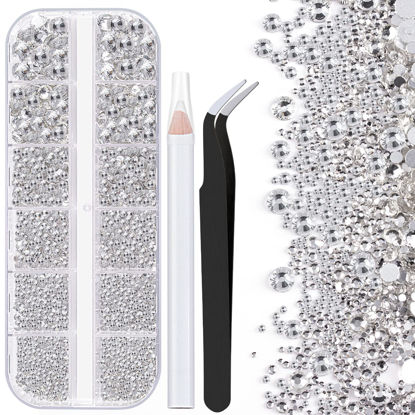 3600pcs Round Glass Transparent White Rhinestones 6 Sizes Flatback Crystal  Gem Jewel Decoration for Nail Art, Tweezer and Pickup Pen included