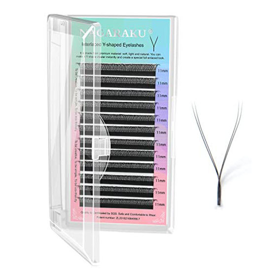Picture of NAGARAKU yy Eyelash Extensions Supplies y lash 0.07mm D curl 11mm Premade Fans 4D Russian Volume Y Shape Faux Mink Matte 12 rows Cluster pre Fanned Wispies Crisscross Eye Lashes